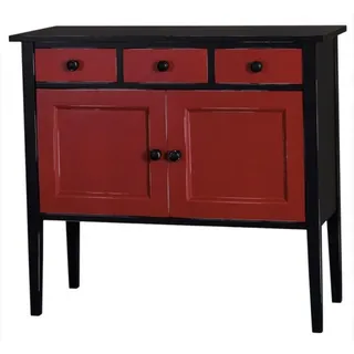 Casa Padrino Jugendstil Kommode 100 cm Schwarz / Rot - Massivholz Sideboard im Landhaus Stil - Rot