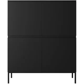 Selsey Highboard Bemmi Schwarz mit schwarzen Beinen 4-türig 100 cm , Metall , 100x122x35 cm , Kleinmöbel, Kommoden, Highboards