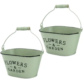 Macosa NO55926_x2 Deko Pflanztopf 2er Set Mintgrün Zink Wanne Grün Oval Vintage Metall Zinkwanne Landhaus Garten-Dekoration Metall-Blumentopf Pflanzgefäß Dekotopf Gefäß