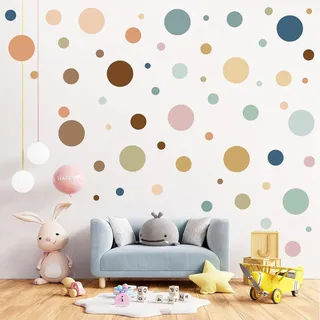 140 Stück Große Wandtattoo Punkte Aquarell Wandtattoo Kinderzimmer, Klebe-Punkte Bunt, Selbstklebend Kreise Stickers, Tupfen Wandsticker für Mädchen Junge Schlafzimmer, Babyzimmer Deko