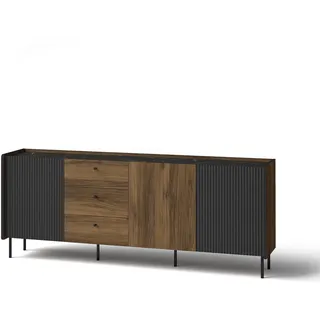 beautysofa Kommode Piano 200 x 79 x 40 cm Schwarz / Nussbaum