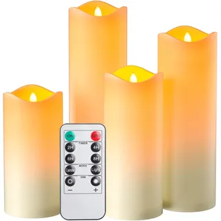 EXTSUD Wasserdichte LED Kerzen 4er Flammenlose LED Kerzen LED Outdoor Kerzen mit Fernbedienung Timer und Batterie Flackernde Kerze für Garten Hochzeit Weihnachten Halloween Party Dekoration