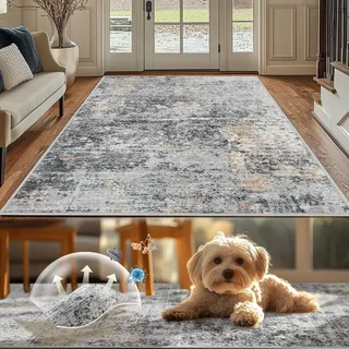 TOPICK Vintage Küchenteppich Läufer Flur waschbar küchenläufer 90x150 Grau | modern Teppichläufer brücken Teppich Läufer lang rutschfest cottagecore Flurteppich Eingangsbereich Kitchen Runner Rug