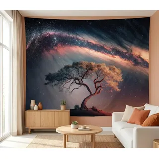 Atrippy Baum des Lebens Wandteppich für Schlafzimmer Galaxie Tapisserie Ästhetik Wandbehang Schwarz Sternenhimmel Nacht Stern Poster Natur Raum Baum Zimmer Dekor für Männer Mädchen Wohnheim Wohnzimmer