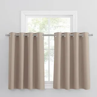 PONY DANCE Bistrogardine Küche Kurze Gardinen mit Ösen H 90 x B 132 cm Verdunklungsvorhänge Scheibengardinen Blickdicht Vorhänge für Badezimmer Fenster, Taupe