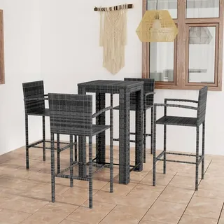 The Living Store 5-tlg. Garten-Bar-Set mit Armlehnen Poly Rattan Grau - Grau