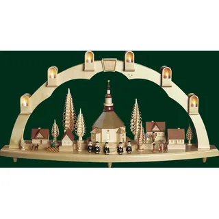 Erzgebirgische Volkskunst Richard Glässer GmbH Richard Glässer Seiffen Schwibbogen Seiffener Dorf, Länge 80 cm, natur, komplett elektrisch beleuchtet, original Erzgebirge