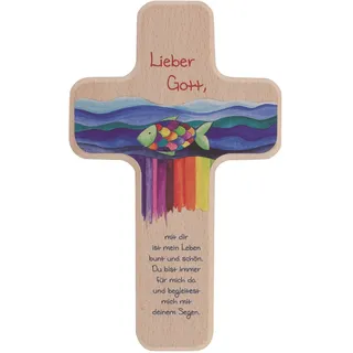 Butzon & Bercker Kinderkreuz 'Mein Leben ist bunt' in Geschenkverpackung zum aufhängen, Buche 11x18cm – Christliches Geschenk für Jungen und Mädchen – für Taufe, Geburt, Kommunion