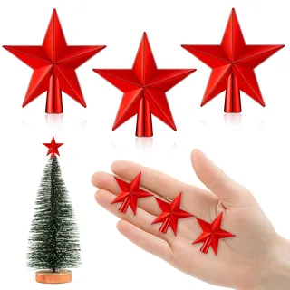 4.5cm Weihnachtsbaumspitze Klein, 3 Stück Christbaumspitze Klein, Kleine Weihnachtsbaum Stern Spitze, Mini Baumspitze Weihnachten für Klein Weihnachtsbaum Dekoration (4.5cm-Glanzfinish: Rot)