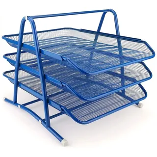 Leviatan Metall Ablage Ablagefächer | Büro Organizer Schreibtisch | Schubladen für Dokumente | 3 Schubfächer Briefablage Dokumentenablage A4 Organizer Mesh | Ordnungssystem für Büro, Marineblau