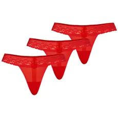 Teyli Damen String Tanga aus Mesh mit Spitze 3er Pack Rot S