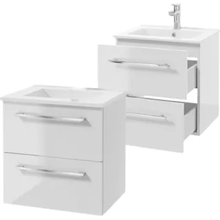 Domodomo Badezimmerschrank mit Waschbecken, 50 x 50 x 45,6 cm weißer Unterschrank für Waschbecken, Hängeschrank für Badezimmer - Keramik-Waschbecken - Weiß