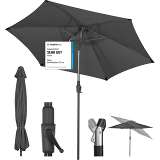 Sekey® 270cm Sonnenschirm mit Kurbel und Auto Kippen, Marktschirm für Terrasse,Balkon & Garten, Windfest Stabil UPF 50+,Grau,Rund
