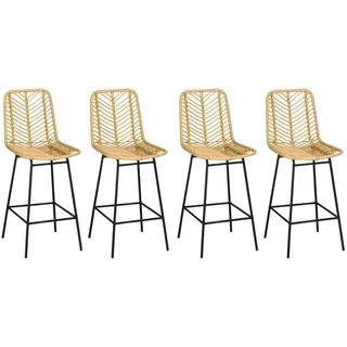 Homcom Barhocker 4Er-Set aus PE-Rattan Stahl Gelb , Metall , 52x102x42.5 cm , Esszimmer, Barmöbel, Barhocker