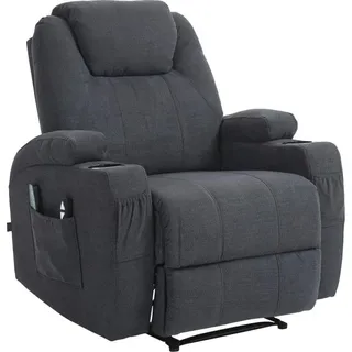 r Relaxsessel mit Massagefunktion – Bequemer Sessel mit Heizfunktion und Getränkehalter. Material: Stoff. Farbe: Dunkelgrau