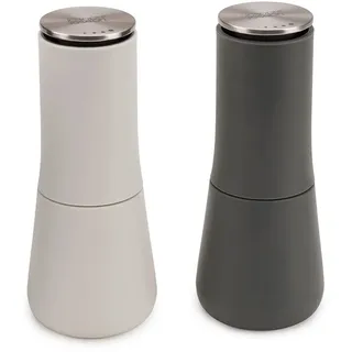 Joseph Joseph Milltop – Auslaufsicheres Salz- und Pfeffermühlen-Set, nachfüllbar mit Keramikmahlwerk - Weiß/Grau