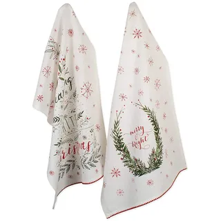 DII Weihnachts-Küchenhandtuch-Set Geschirrtücher mit Blumenmuster zum Backen, Reinigen, Unterhalten und Kochen, Baumwolle, Noel, 18x28, Set of 2, 2
