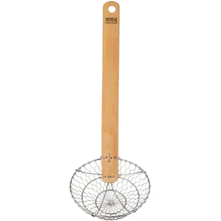 KitchenCraft World of Flavours Chinesische Schaumkelle als Schöpflöffel mit Bambusholzgriff - 33cm lang - Rostfreier Edelstahl - Suppenkelle - Drahtgeflecht