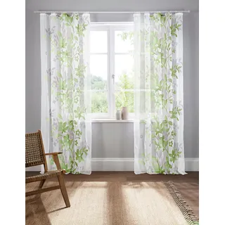OTTO home Gardine "Ina" Kräuselband 2 Stk. tlg. transparent, 2-er Set, einseitig bedruckt, Voile, grün
