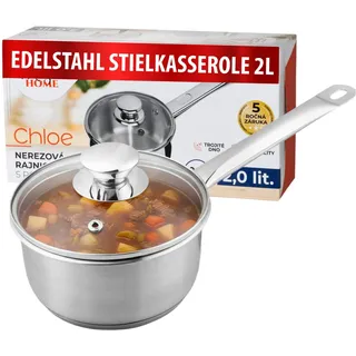 MAGIC HOME Stielkasserolle 18 cm INDUKTION | Kleiner Topf aus Edelstahl 2L | Mini | Satin-Finish Kasserolle mit Deckel | Saucepan für Alle Herdarten, Induktionsherd | Kochtopf 18cm | Small pot | Chloe