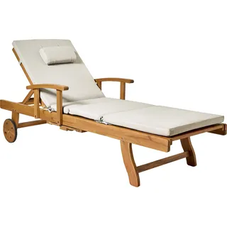 BELIANI Gartenliege Hellbraun u. Taupe Akazienholz Verstellbar Rollbar Sonnenliege mit Tisch und Auflage Terrasse Garten Balkon Modernes Design - Braun, Beige