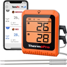 ThermoPro TP25H2 Küchenthermometer mit Timer und Alarmfunktion, 150 Meter, Empfängt Bluetooth, Thermometer für Fleisch, Grill, Ofen