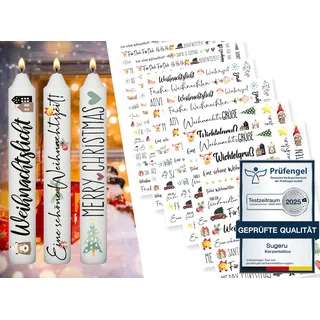 Sugeru 6 PCS Kerzentattoos Weihnachten (200+ Muster) - DIN A5,Wassertransferdruck | DIY asserschiebefolie Kerzen | Kerzenaufkleber Weihnachts Sticker | Kerzen Dekorieren | Ostern,Adventskerze (II)