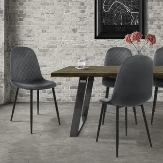 ML-Design 4er Set Esszimmerstuhl mit Rückenlehne, Anthrazit, aus Samt - Dunkelgrau