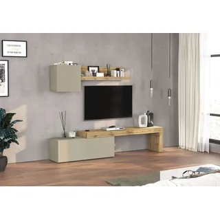 TV-Wand OTTO HOME "Chronos TV-Set, Wohnwand – Elemente frei platzierbar, Made in Italy", taube, eiche wotan, B:240cm H:190cm T:40cm, Kastenmöbel-Sets, TV-Wand, Lowboard B 240 cm, Hängeschrank B 50 cm, Wandregal B 120 cm