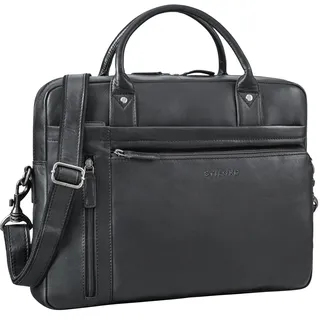 STILORD Jared Laptoptasche 16 Zoll Leder Herren - hochwertige Business Aktentasche aus Echtleder - Arbeitstasche zum umhängen - Businesstasche mit vielen Fächern Ledertasche Farbe:schwarz