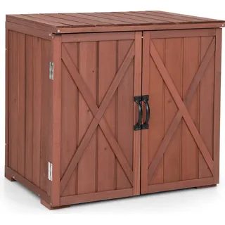COSTWAY Gartenschrank Holz, Lagerschrank Garten, Holzschrank mit Doppeltüren und Griffen, Geräteschrank Gerätehaus Geräteschuppen, Schuppen Schrank, Werkzeugschrank Braun, 77 x 56 x 72 cm