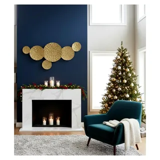 XXL Wanddeko NENUX Wandbild Metall Blumen Wandschmuck Kreise 118 x 55 cm gold Deko Wohndeko