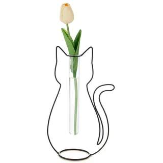 Balvi Blumenvase Silhouette Farbe Schwarz Dekorative Vase in Form Einer Katze Metall/Glas