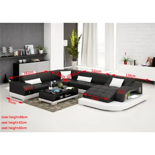 Sofa Wohnlandschaft U Form Ecksofa Couch Garnitur Polster Big xxl Sofas Couchen - Schwarz