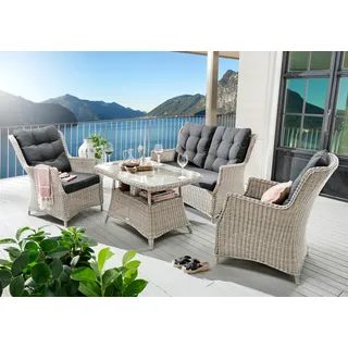 Destiny Garten-Essgruppe »CASA« 1x 2er Sofa, 2x Sessel, 1x Tisch, inkl. Auflagen, 13 Stk. tlg. Aluminium, Polyrattan, weiß