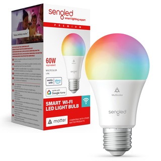 Sengled LED-Smart-Glühbirne (E27), für Matter und Alexa geeignet, mehrfarbig, entspricht 60 W, 800 LM, sofortige Kopplung, Matter-kompatible Plattform erforderlich, 2,4 GHz, WLAN, 1er-Pack