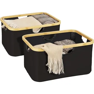 Wenko "Modell Ecori", Aufbewahrungskörbe, recyceltes Polyester, mit Bambusrahmen, rahmen : natur, korb: schwarz
