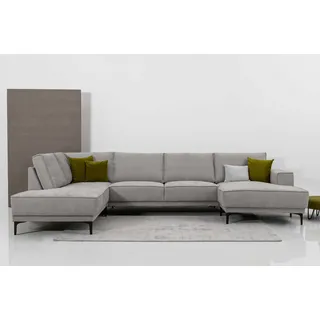 OTTO home Wohnlandschaft »XXL Sofa Oland, Struktur, Flachgewebe, Luxus-Microfaser, Boucle« U-Form, 345 cm, Wellenunterfederung, Skandi-Design, Metallfüße, grau