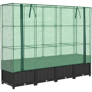 Hochbeet mit Gewächshaus-Aufsatz Rattan-Optik Schwarz 160 x 138 x 40 cm