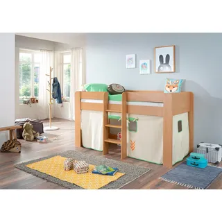 RELITA Hochbett Andi 90 x 200 cm Buche massiv beige-grün