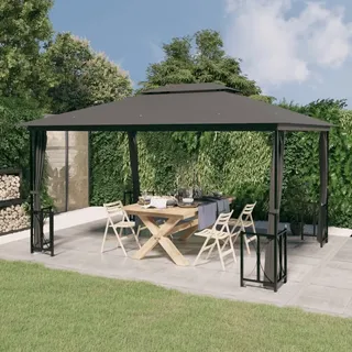 The Living Store Pavillon mit Seitenwänden & Doppeldach 3x4 m Anthrazit - Grau