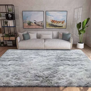 JURLEA Teppich moderner Flauschiger Hochflorteppich für Wohnzimmer weicher Rutschfester Teppich für Schlafzimmer Spielzimmer Moderne Heimdekoration (Grau weiß, 200 x 300 cm)