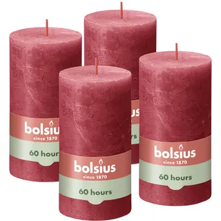 Bolsius Rustik Stumpenkerzen 13 cm rot 4 St.