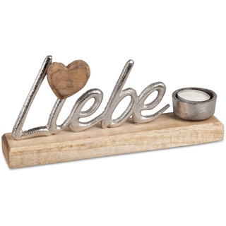 formano Teelichthalter Holz/Metall Schriftzug Liebe 25cm x 11,5cm Dekoobjekt