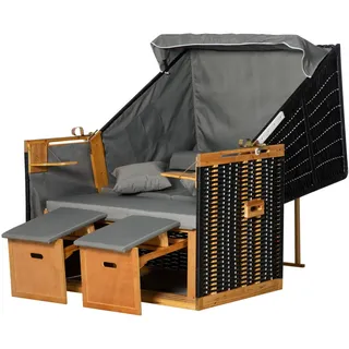 Outsunny Strandkorb Holz, PE-Rattan, Polyester, Schaumstoff