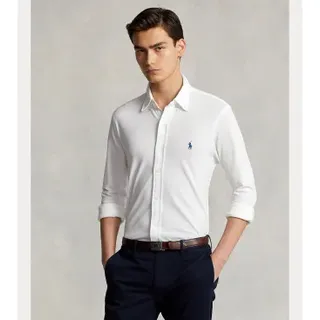 Polo Ralph Lauren für Herren. 710654408003 Ultraleichtes Piqué-Hemd weiß (L), Lässig, Baumwolle, Klassisch, Langarm