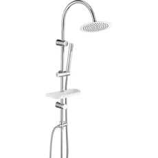 Görbach Regendusche Duschsystem mit Ablage, Edelstahl Duschstangeset Duschset ohne Armatur mit Kopfbrause D20cm Chrom