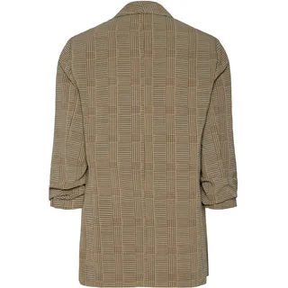 Pieces Blusenblazer "PCBOSELLA 3/4 PRINTED BLAZER NOOS", Damen, Gr. S, braun (crockery aop:check morel), Web, Obermaterial: 98% Polyester, 2% Elasthan, bedruckt, figurumspielend hüftbedeckend, V-Ausschnitt, Blazer Blusenblazer, mit 3/4 Ärmel