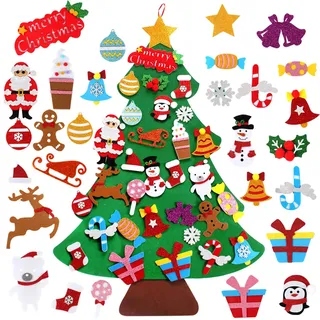 Filz Weihnachtsbaum Kinder, DIY Basteln Weihnachten Kinder, Filz Tannenbaum, Weihnachtsbaum Geschenke für Tür Wand Hängend Weihnachten Dekoration, Christmas Decorations
