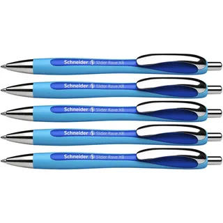 Schneider 132503 Slider Rave XB Kugelschreiber (Strichstärke: XB, dokumentenechte Mine, Made in Germany) 5 Stück, Schreibfarbe: blau